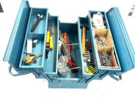 Vintage metal tool box and contents includes Nails, files, screws etc