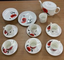 Enameled Susie Cooper design Wedgwood teaset