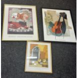 3 Framed prints depicting musical instruments by Rosina Wachtmeister frame measures approximately 25