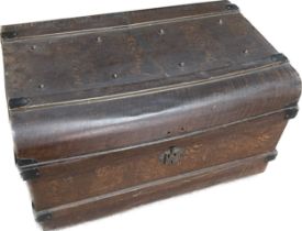 Metal traveling trunk measures approximately 30 inches wide 22 inches depth 18 inches tall