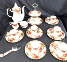 Royal Albert Old Country Rose 23 piece coffee set to include cake stand, knives, coffee pot, milk