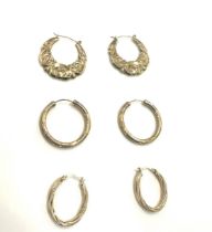 3 Pairs of 9ct gold hoop earrings, total weight 7.4grams