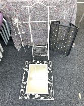 Metal framed mirror, clothes stand, firescreen