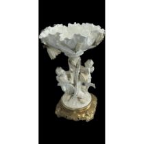 English Moore Brothers porcelain cream gilt cherub Cacti centerpiece, overall height 14.5 inches,