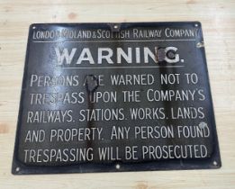 Vintage enamel Railway warning sign measures approximately 22inches long 18 inches tall
