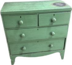 Painted antique 2 over 2 chest of drawers measures approximately 3t6 inches tall 35 inches wide 17.5