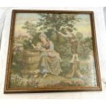 Antique framed tappestry measures approximately 22 inches wide by 20.5 inches tall