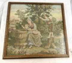 Antique framed tappestry measures approximately 22 inches wide by 20.5 inches tall