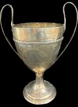 Antique Georgian sterling silver trophy cup hallmarks London 1794 makers initials EW engraved 'for