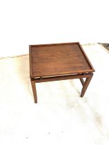 Retro teak occasional table measures approximately 18 inches tall 22 inches wide 18 inches depth