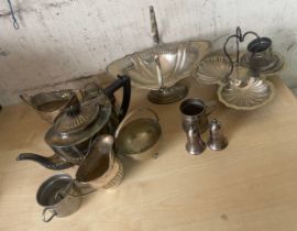 Selection of assorted silver plated items includes tea pot etc