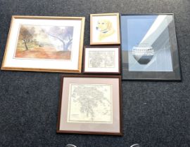 Selection of 5 prints and lithographs, largest frame measures: 12 x 20 inches