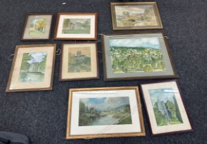 Quantity of framed water colour paintings, signed W.Servern etc, largest measures approximately 31