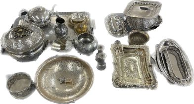 Selection of silver plated items includes Trays, kettles etc