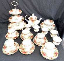 Selection of Royal Albert Old Country Rose items to include a Three tier cake stand, tea pot, 5 x