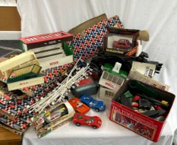 Selection vintage Tri-ang Scalextric models, track, cars, transformer etc, all untested