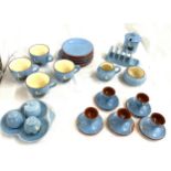 Selection of sandygate seagull ware pottery includes cups, saucers, egg cups etc