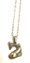 9ct gold stone set fish pendant on a 9ct gold chain total weight 5.6grams