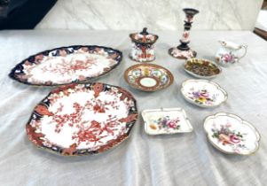 Selection of Royal Crown Derby pottery to include plates, candle stick, Imari pattern trinket etc