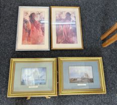 Selection of 4 framed pictures and prints largest measures approximately 2 inches by 15 inches