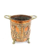 Antique copper 4 legged coal bucket with cherub design