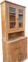 Pine glazed bookcase 83 inches tall 38 inches wide 17.5 inches depth