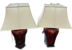 Pair porcelain large table lamps, approximate measurements with shades 32 inches tall