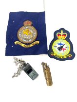 Vintage RAF cloth badge, The Acme Thunder whistle, imco lighter etc