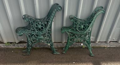 Two cast iron ends one for a chair the other for a bench