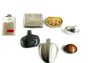 Selection of collectable items includes hip flask, silver button studs etc