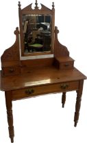 Three drawer pine dressing table with mirror measures approx 59 inches tall by 36 inches wide by