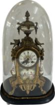 Vintage French enamel mantle clock with glass dome, clock untested, Height 20 inches, Width 11