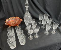 Selection of vintage and later glassware to include cut glass pieces, decanter, carnival glass etc