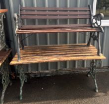 Wood and metal garden bench and table - table measures approx 27 inches tall by 26 inches wide and