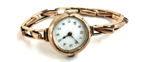 Ladies 9ct gold wristwatch, watch untested, missing bezel, total overall weight 20g