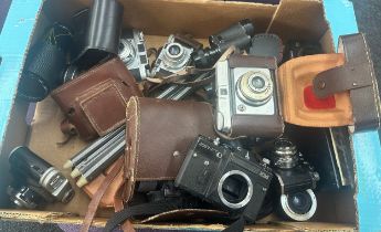 Selection of binoculars, camera lenses etc, Zenith camera etc, all untested