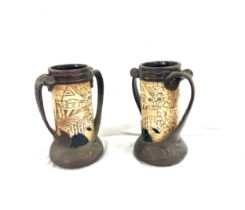 A Pair of Bretby art pottery twin handled vases, 25 cm tall