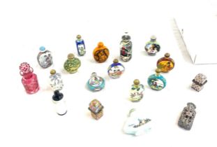 Large selection of vintage and later scent bottles includes oriental, glass etc
