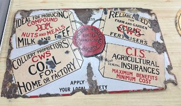 Vintage advertising Co.operative wholesale society enamel sign measures approximately 37 inches long