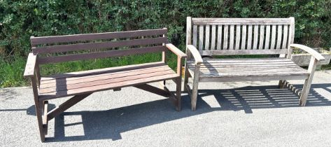 2 wooden gardens bench, largest measures Length 65 inches, depth 25 inches, Height 37 inches