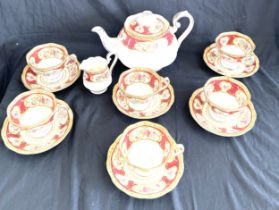 Royal Albert Lady Hamilton 14 piece tea set to include tea pot, cups, saucers etc Overall good
