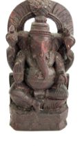 Wooden Indian Ganesh gold wall plaque, approximate measurements: 8 x 4 inches