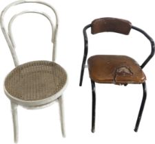 A bentwood chair and metal and leather retro chair