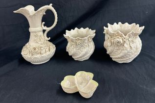 4 Pieces of antique irish porcelain by Belleek, 2nd period black mark