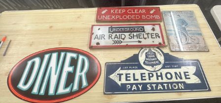 Selection of 5 advertising signs includes Telephone pay station, Keep clear, Underground, Diner