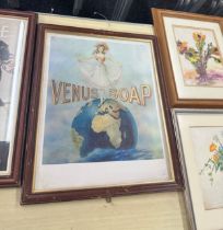 Selection of 3 framed advertising posters and 2 other largest measures approximately 22 inches