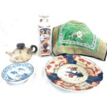 Selection of oriental items to include small teapot, vase, plates etc, some with makers marks to