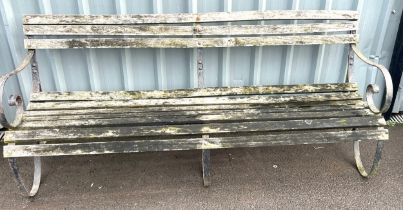 Victorian wood and wraught iron bench measures approx 71 inches long