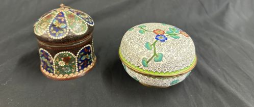 Two antique chinese cloisonne enamel lidded pots