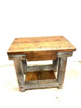 Industrial wooden work bench measures approximately 32 inches tall 36 inches wide 24 inches depth